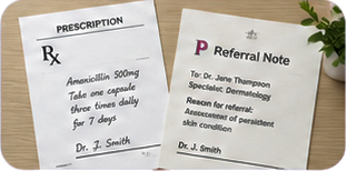 A prescription and a referral note