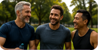 Three men outdoors after exercise